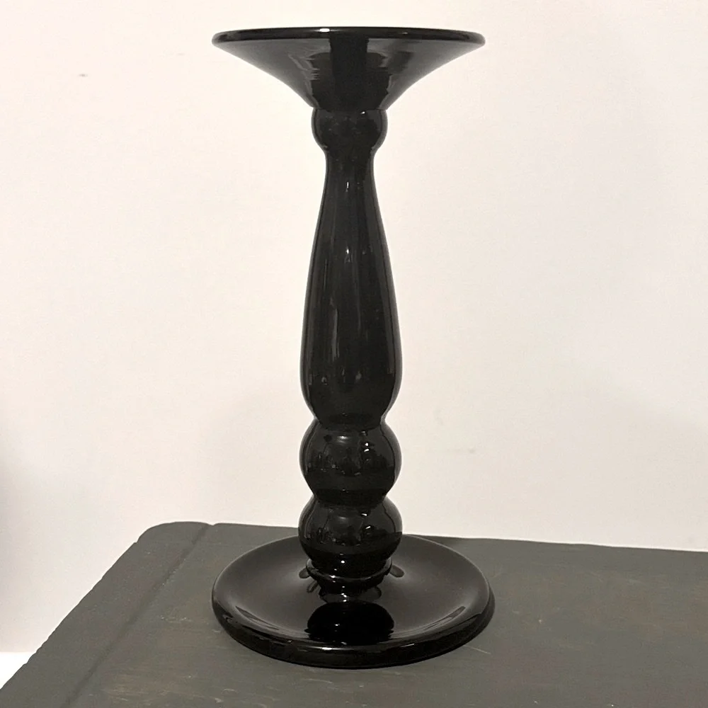 Shiny Chic Black Glass Candle Holder Decorative Home Accent
